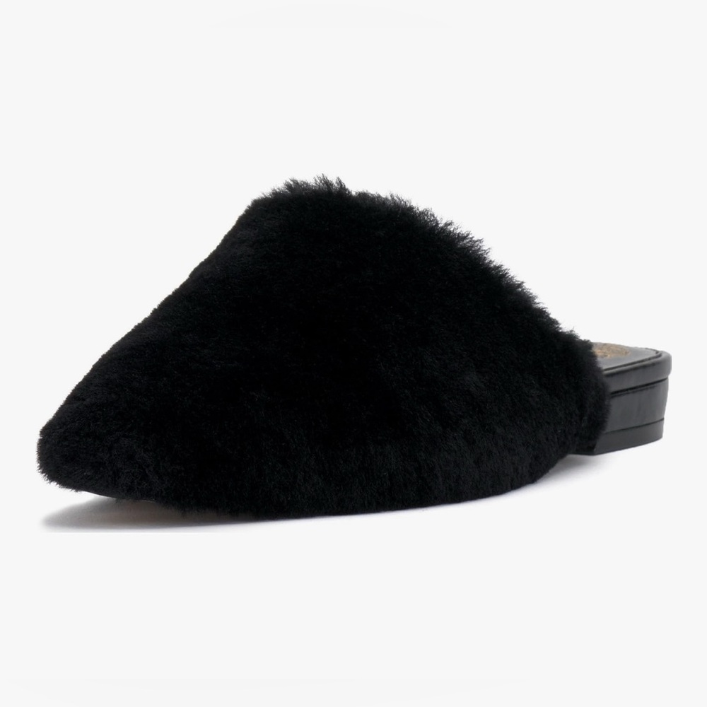 NIB Vince Camuto Samara Black Shearling Faux Fur Pointed Mule Slides Flats 9.5 - Picture 7 of 16
